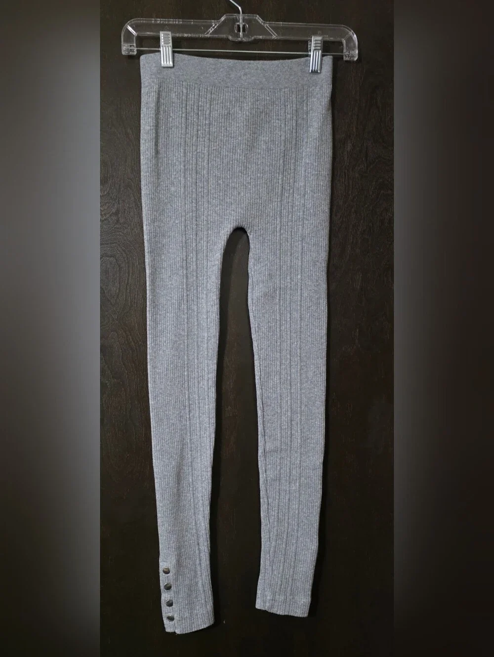 Poof! Grey Ankle Length Snap Ribbed Knit Leggings/Tights Mid-rise Size Med/L
